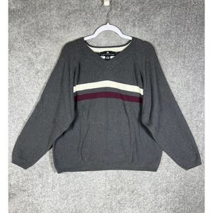 Consensus Sportswear Ribbed V-Neck Pullover Long Sleeve Sweater Mens XXL Gray‎